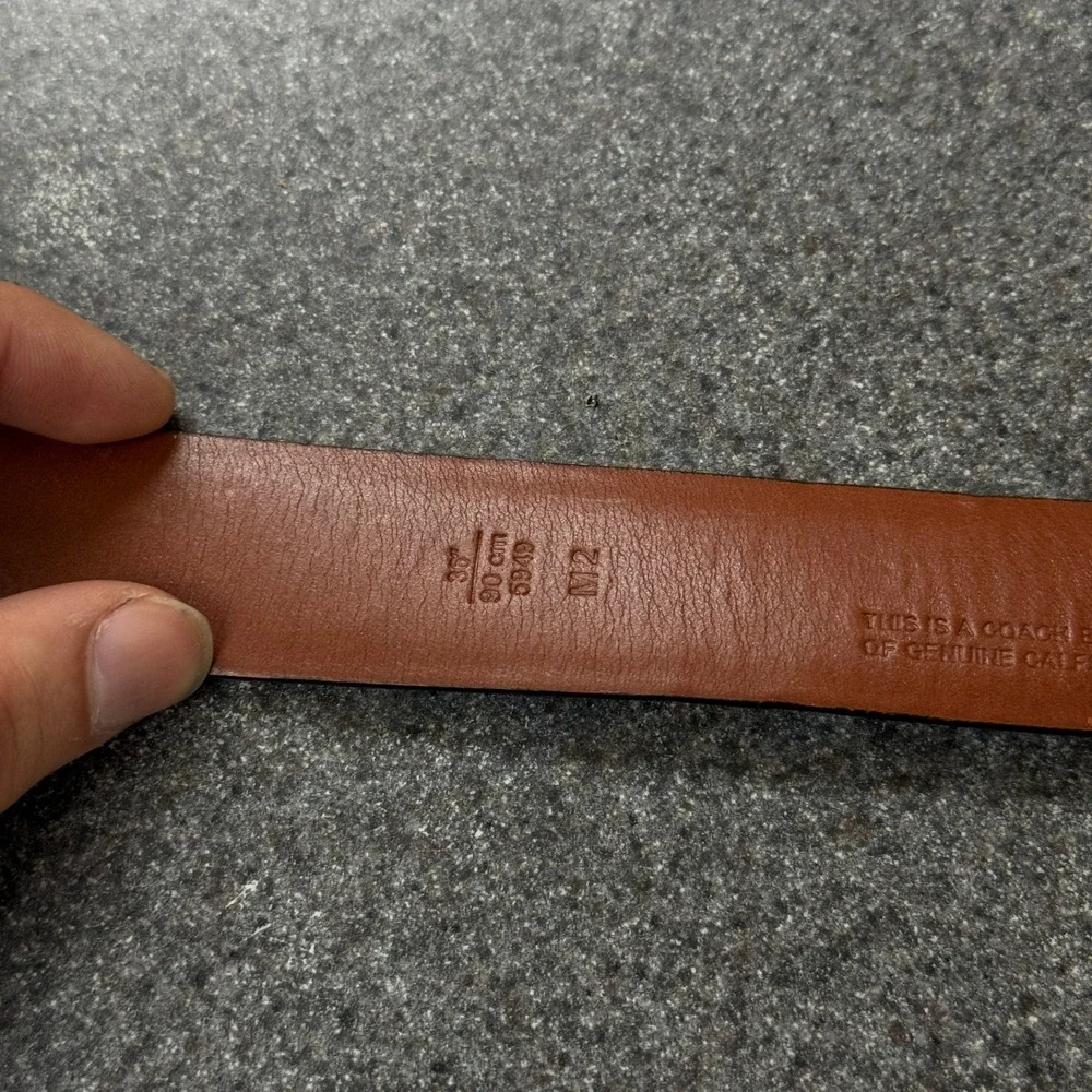 Coach Leather Belt Mens 36 Dark Brown Excellent Calfskin Solid Brass 5949